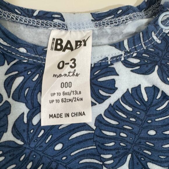 Cotton On Long Sleeve Bubbysuit Frosty Blue Tropical Leaves Size 0-3 Months - Picture 3 of 5